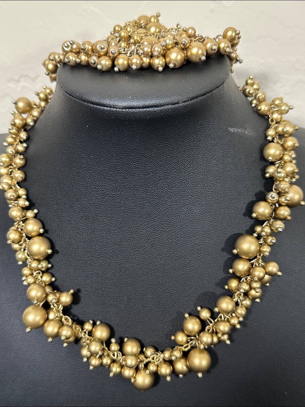 Premier Designs Gold Tone Pearl Cluster Necklace, Bracelet & Earring Set
